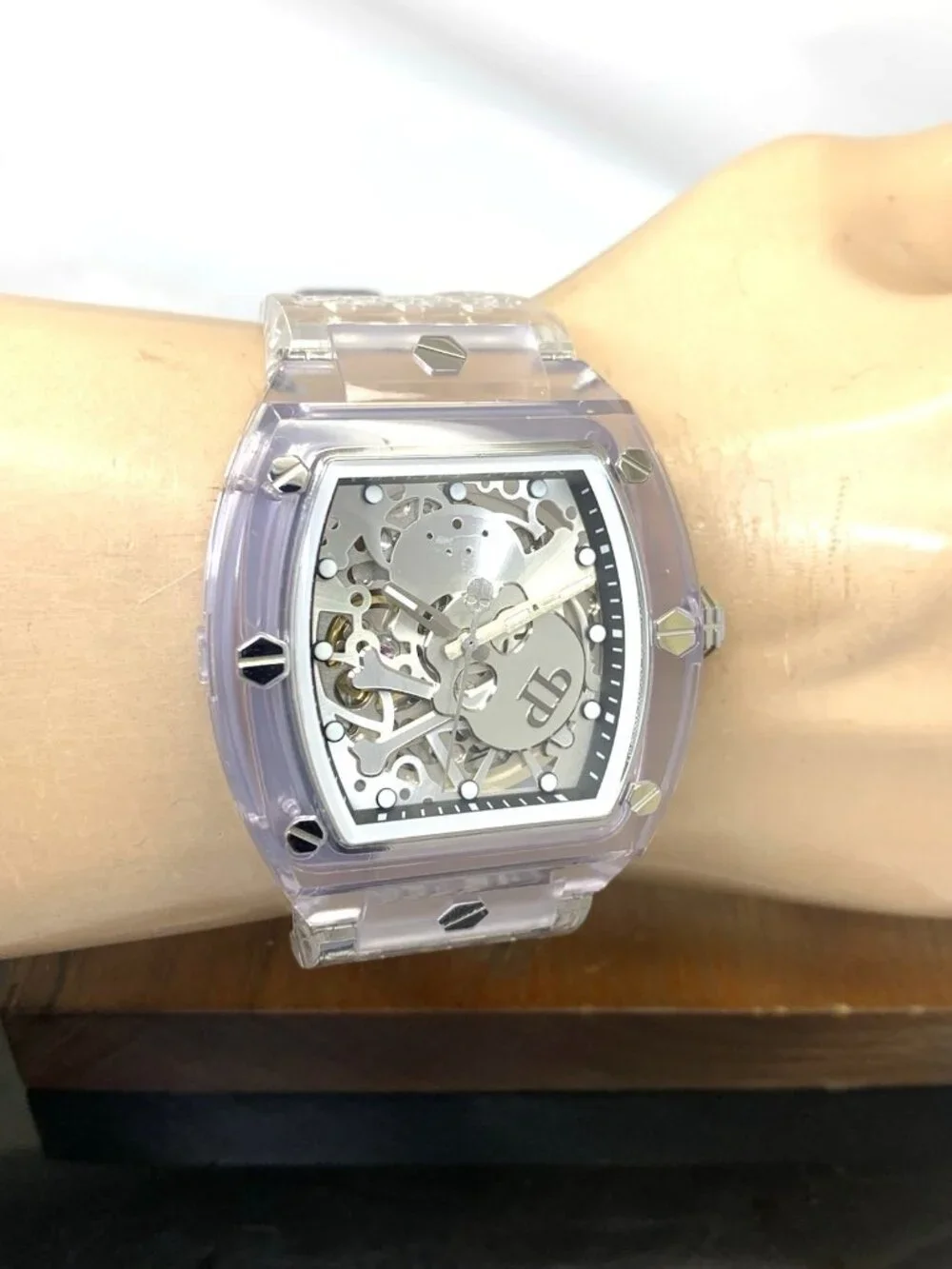 Philipp Plein Men's Watch PWPTA0524 Skull Automatic Clear Rubber Strap 44mm